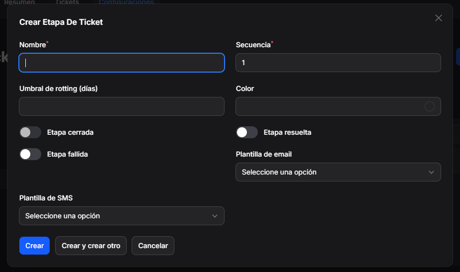 Formulario de Etapa de Ticket
